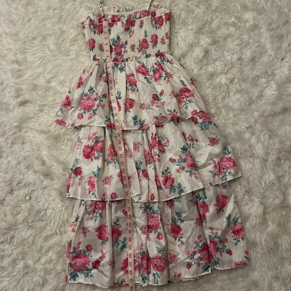 LoveShackFancy Midi Floral Tiered Dress XXS White Pink - Picture 4 of 5